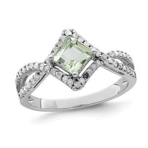 1/2 Carat (ctw) Green Quartz Ring in Sterling Silver with Diamonds